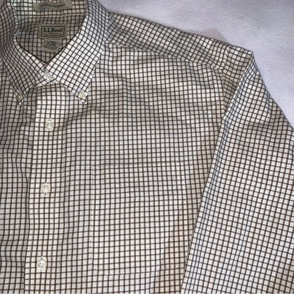 LL Bean Wrinkle Resistant Check Plaid Shirt Men’s XL White Brown Button Down - Picture 5 of 7